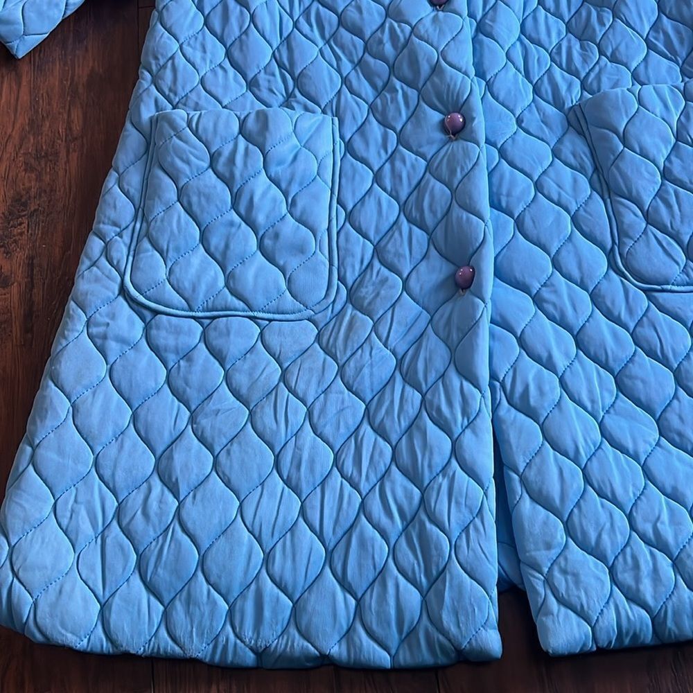VTG 60s Lynn Caryl Chicago quilted nylon trench jacket light blue size L EUC - Picture 7 of 13